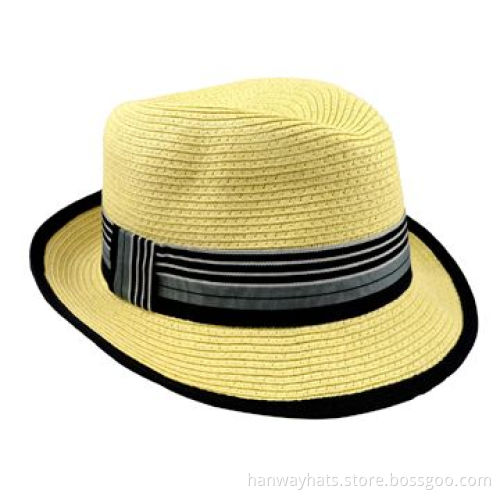 Trilby Paper Hat, Strip Grosgrain Band with Cross Piece and Brim Edge